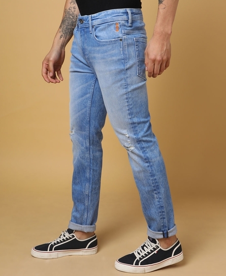 TOKYO SLIM FADED DISTRESSED BLUE JEANS