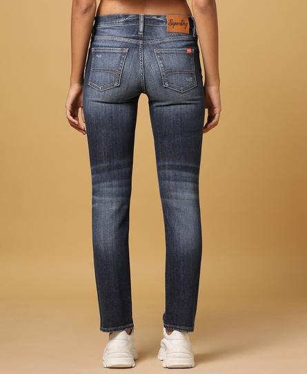 CAMELLIA SLIM WHISKERED HEAVY DISTRESSED BLUE JEANS 