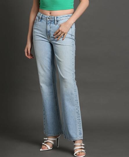 YURI BOOTCUT FADED DISTRESSED LIGHT BLUE JEANS 