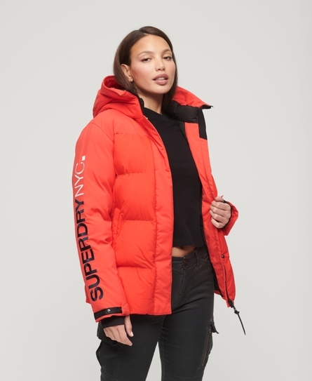 CITY PADDED HOODED WIND WOMEN'S RED PARKA JACKET