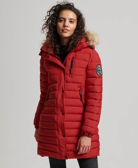 FUJI HOODED MID LENGTH WOMEN'S RED PUFFER JACKET