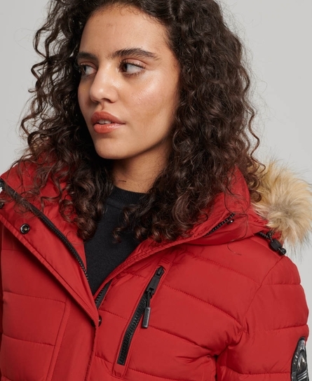 FUJI HOODED MID LENGTH WOMEN'S RED PUFFER JACKET