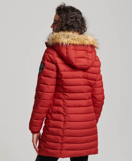 FUJI HOODED MID LENGTH WOMEN'S RED PUFFER JACKET