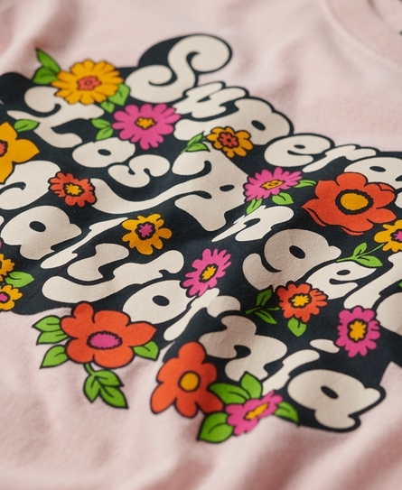 70'S FLORAL SCRIPT LOGO WOMEN'S PINK T-SHIRT