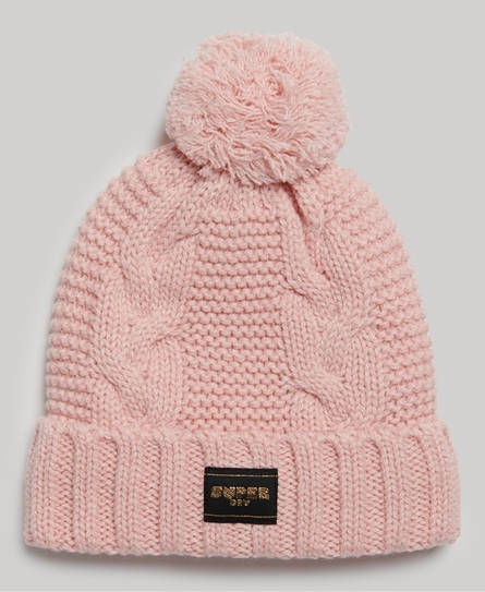 CABLE KNIT UNISEX PINK BEANIE HAT