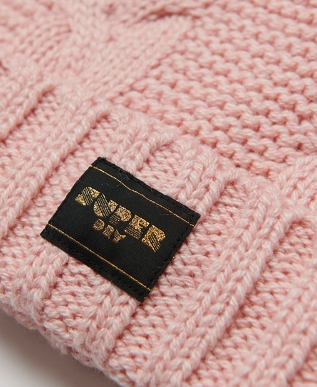 CABLE KNIT UNISEX PINK BEANIE HAT