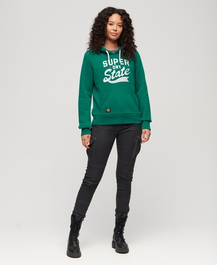 COLLEGE SCRIPTED GRAPHIC WOMEN'S GREEN HOOD
