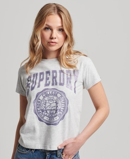 COLLEGE SCRIPTED GRAPHIC WOMEN'S GREY T-SHIRT