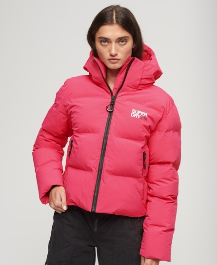 HOODED BOXY WOMEN'S RED PUFFER JACKET