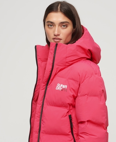 HOODED BOXY WOMEN'S RED PUFFER JACKET