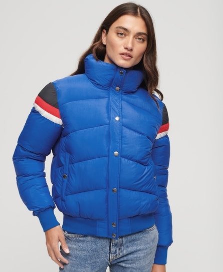 RETRO PANEL SHORT WOMEN'S BLUE PUFFER COAT