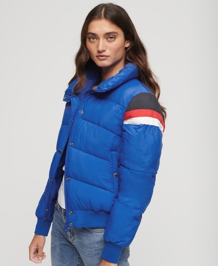 RETRO PANEL SHORT WOMEN'S BLUE PUFFER COAT