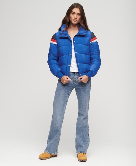 RETRO PANEL SHORT WOMEN'S BLUE PUFFER COAT