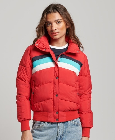 RETRO PANEL SHORT WOMEN'S RED PUFFER COAT