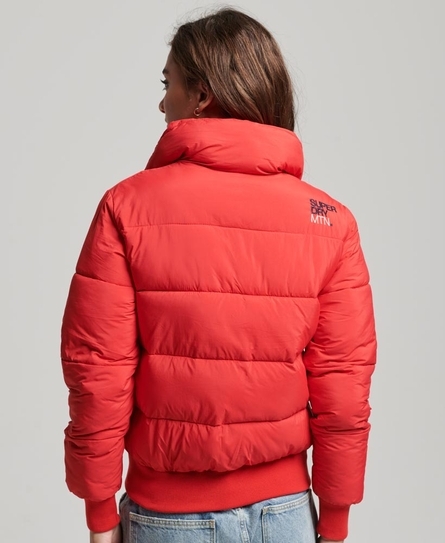 RETRO PANEL SHORT WOMEN'S RED PUFFER COAT