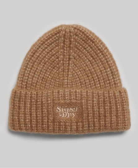 RIB KNIT UNISEX BROWN BEANIE HAT