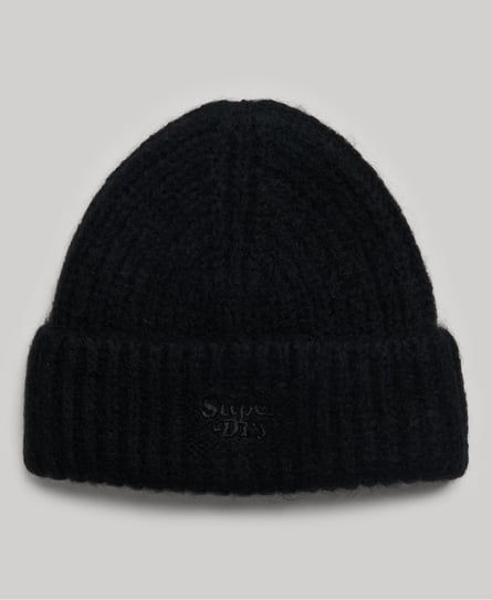 RIB KNIT UNISEX BLACK BEANIE HAT