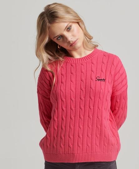 VINTAGE DROPPED SHOULDER CABLE KNIT WOMEN'S PINK SWEATER