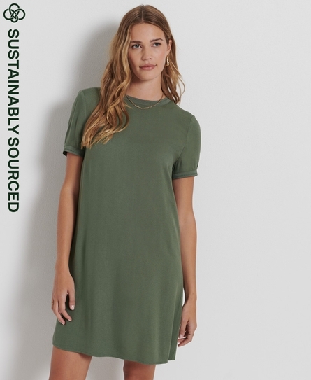 WOVEN WOMEN'S GREEN T-SHIRT DRESS