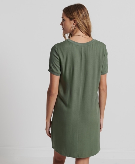 WOVEN WOMEN'S GREEN T-SHIRT DRESS