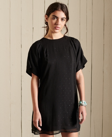 METALLIC WOMEN'S BLACK T-SHIRT DRESS