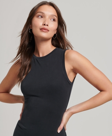 BACK DETAIL JERSEY WOMEN'S BLACK MIDI DRESS